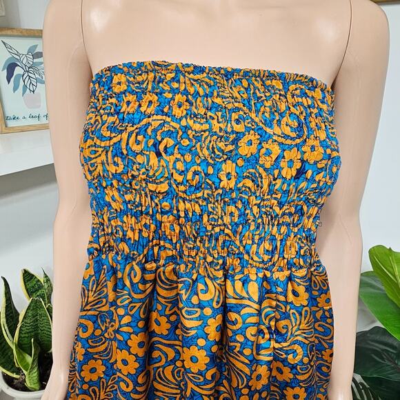 RAGA Bohemian Strapless Maxi Dress Size XS Orange and blue - Picture 2 of 9